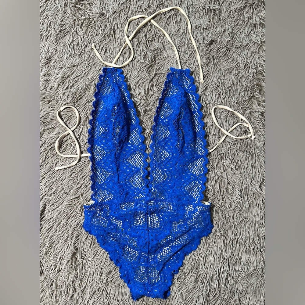 Nightcap Deep Plunge Lace Swimsuit | XS | Cobalt Blue One-Piece